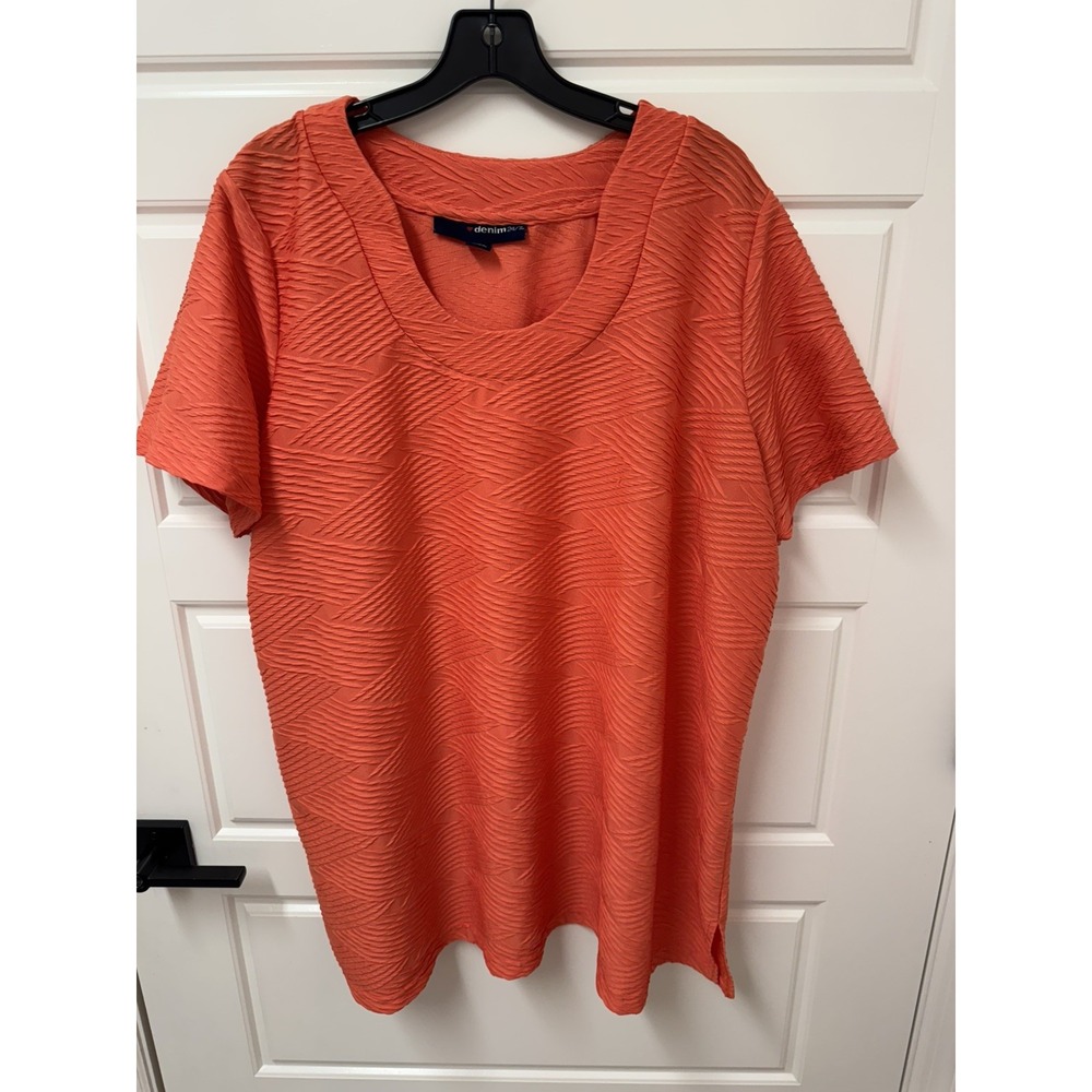 Denim 24/7 Womens Orange Short Sleeve Textured Blouse Top Plus Size 1X 22/24